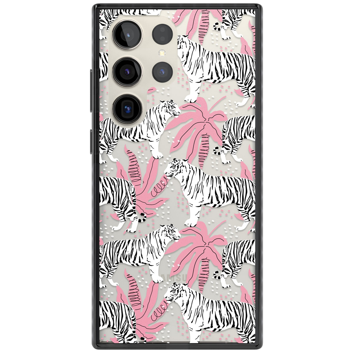 Pink & White Tropical Tigers Samsung S22 Ultra / Samsung S23 Ultra / Samsung S24 Ultra Impact Black Phone Case front