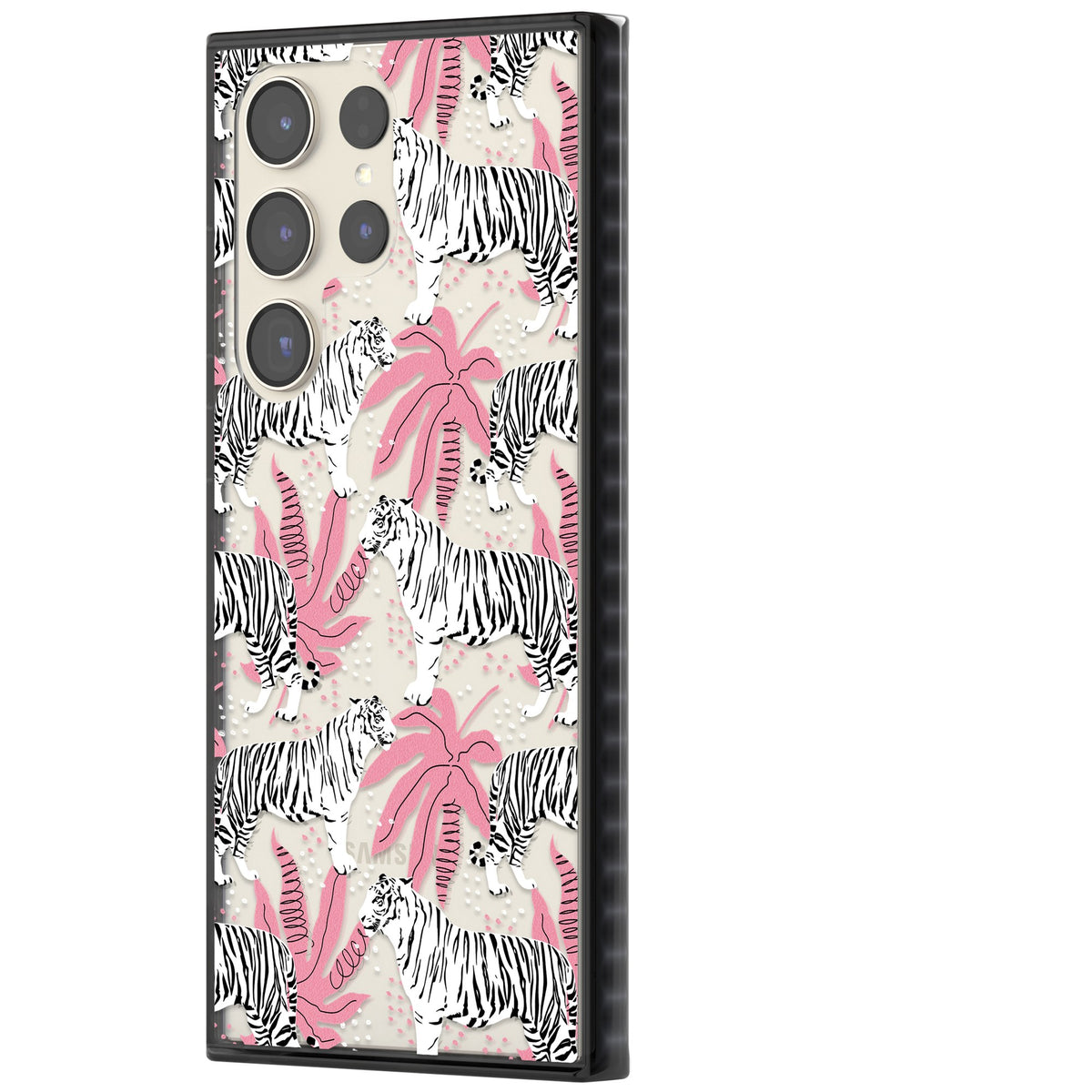 Pink & White Tropical Tigers Samsung S22 Ultra / Samsung S23 Ultra / Samsung S24 Ultra Impact Black Phone Case side