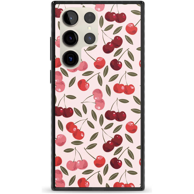 Fruity & Fun Patterns Cherries Phone Case Samsung S22 Ultra / Black Impact Case,Samsung S23 Ultra / Black Impact Case Blanc Space