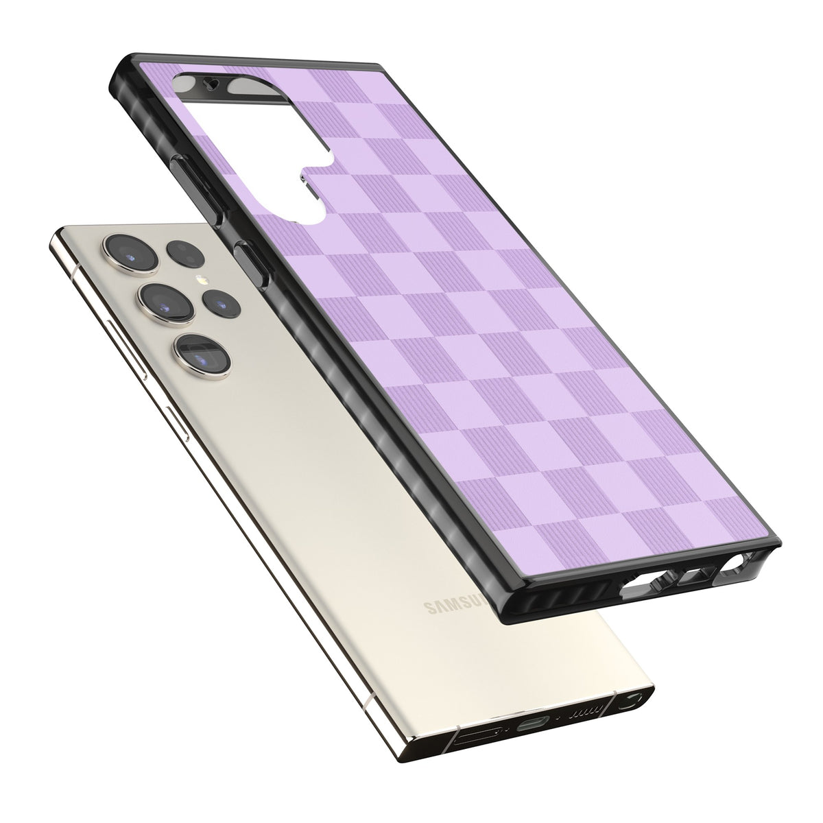 Lilac Checkered Samsung S22 Ultra / Samsung S23 Ultra / Samsung S24 Ultra Impact Black Phone Case angled