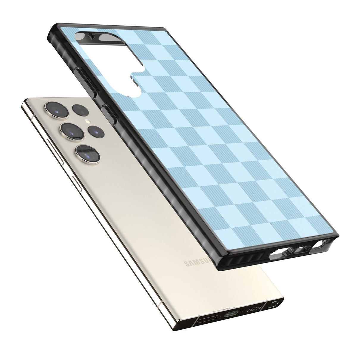 Skyblue Checkered Samsung S22 Ultra / Samsung S23 Ultra / Samsung S24 Ultra Impact Black Phone Case angled