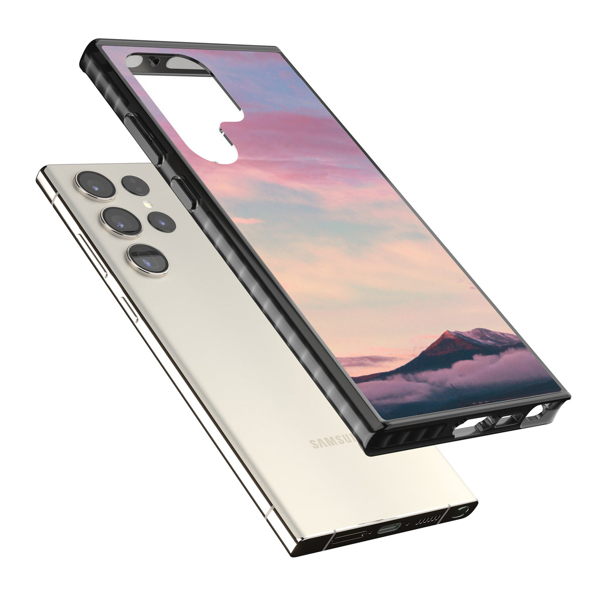 Pastel Mountain Sunset Samsung S22 Ultra / Samsung S23 Ultra / Samsung S24 Ultra Impact Black Phone Case angled