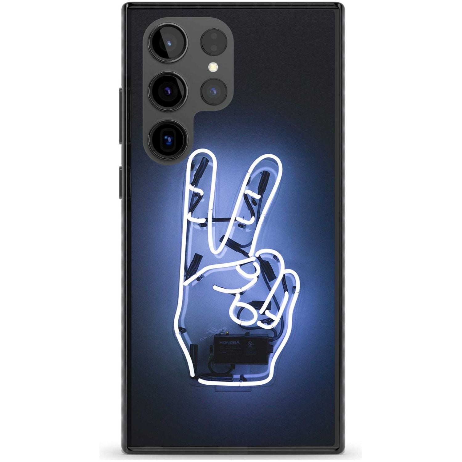 Peace Sign Hand Neon Sign Phone Case Samsung S22 Ultra / Black Impact Case,Samsung S23 Ultra / Black Impact Case Blanc Space