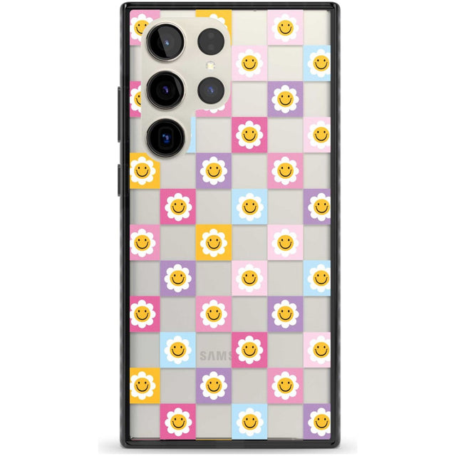 Daisy Squares Pattern Phone Case Samsung S22 Ultra / Black Impact Case,Samsung S23 Ultra / Black Impact Case Blanc Space
