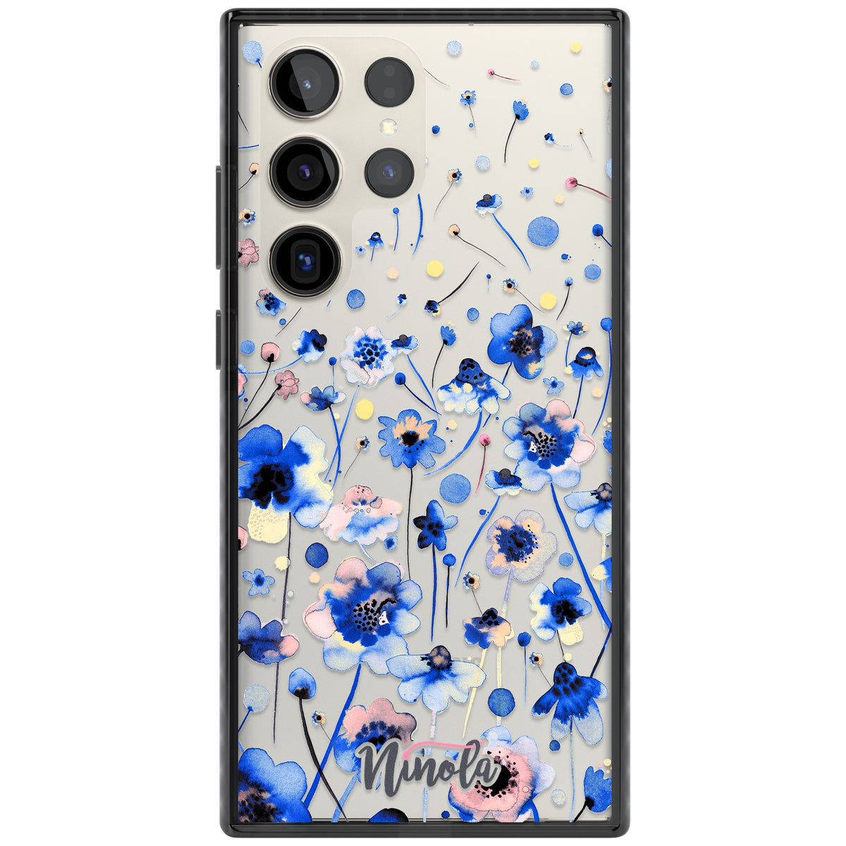 Ink Flowers Blue Samsung S22 Ultra / Samsung S23 Ultra / Samsung S24 Ultra Impact Black Phone Case front