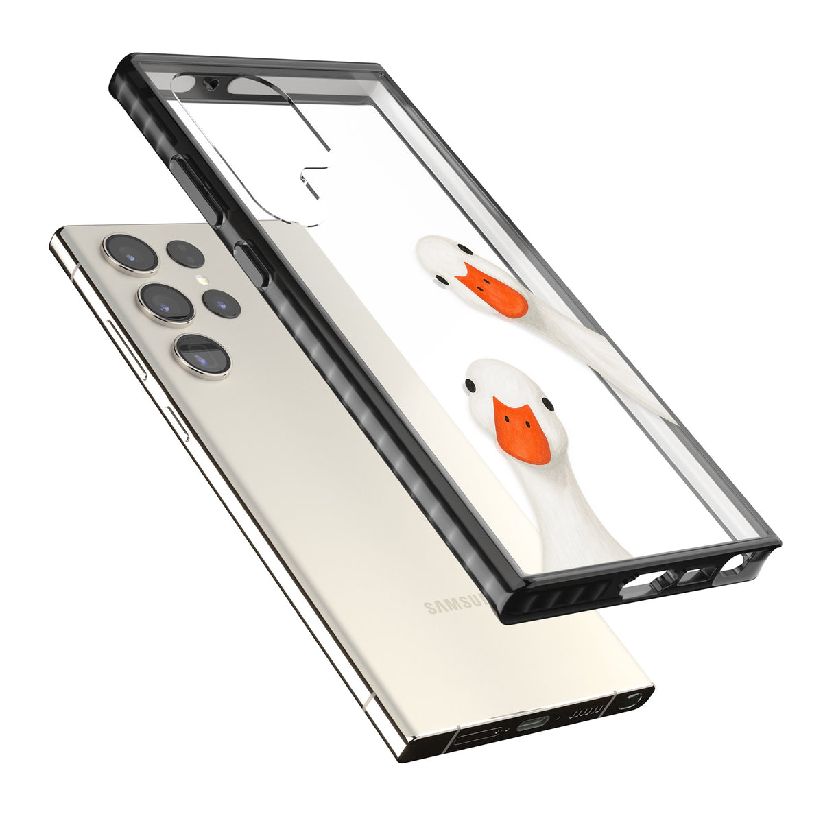 Nosy Ducks Samsung S22 Ultra / Samsung S23 Ultra / Samsung S24 Ultra Impact Black Phone Case angled
