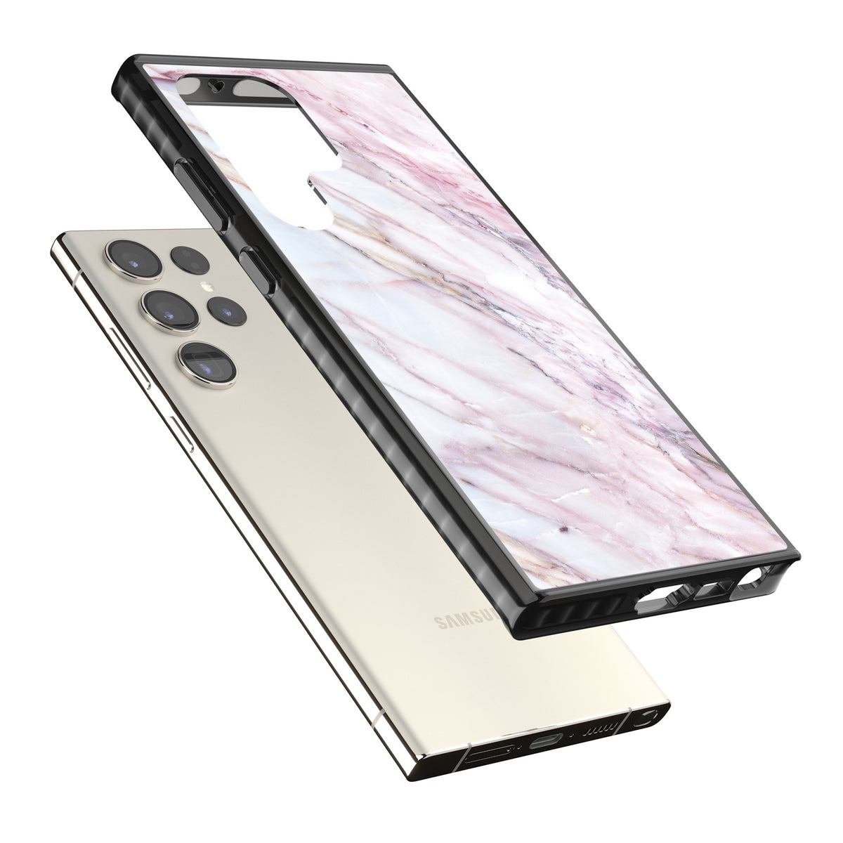 Blush Marble Glow Samsung S22 Ultra / Samsung S23 Ultra / Samsung S24 Ultra Impact Black Phone Case angled
