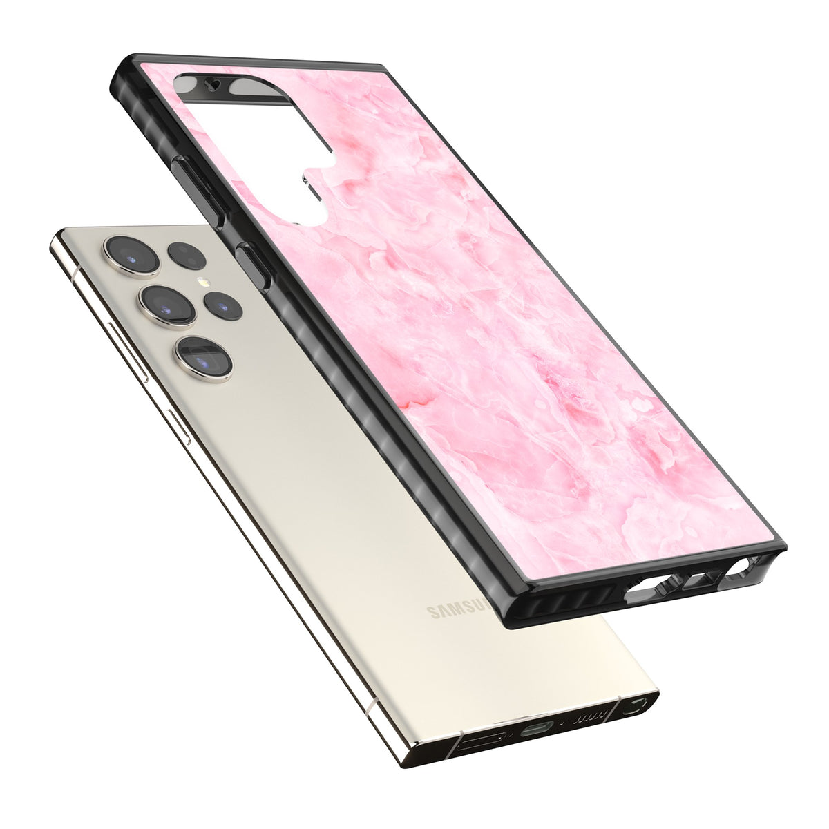 Pink Onyx Marble Samsung S22 Ultra / Samsung S23 Ultra / Samsung S24 Ultra Impact Black Phone Case angled