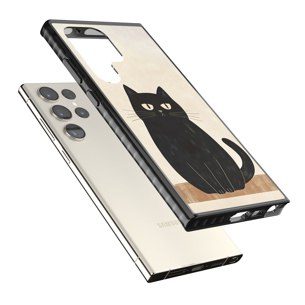 Sassy Black Cat Samsung S22 Ultra / Samsung S23 Ultra / Samsung S24 Ultra Impact Black Phone Case angled