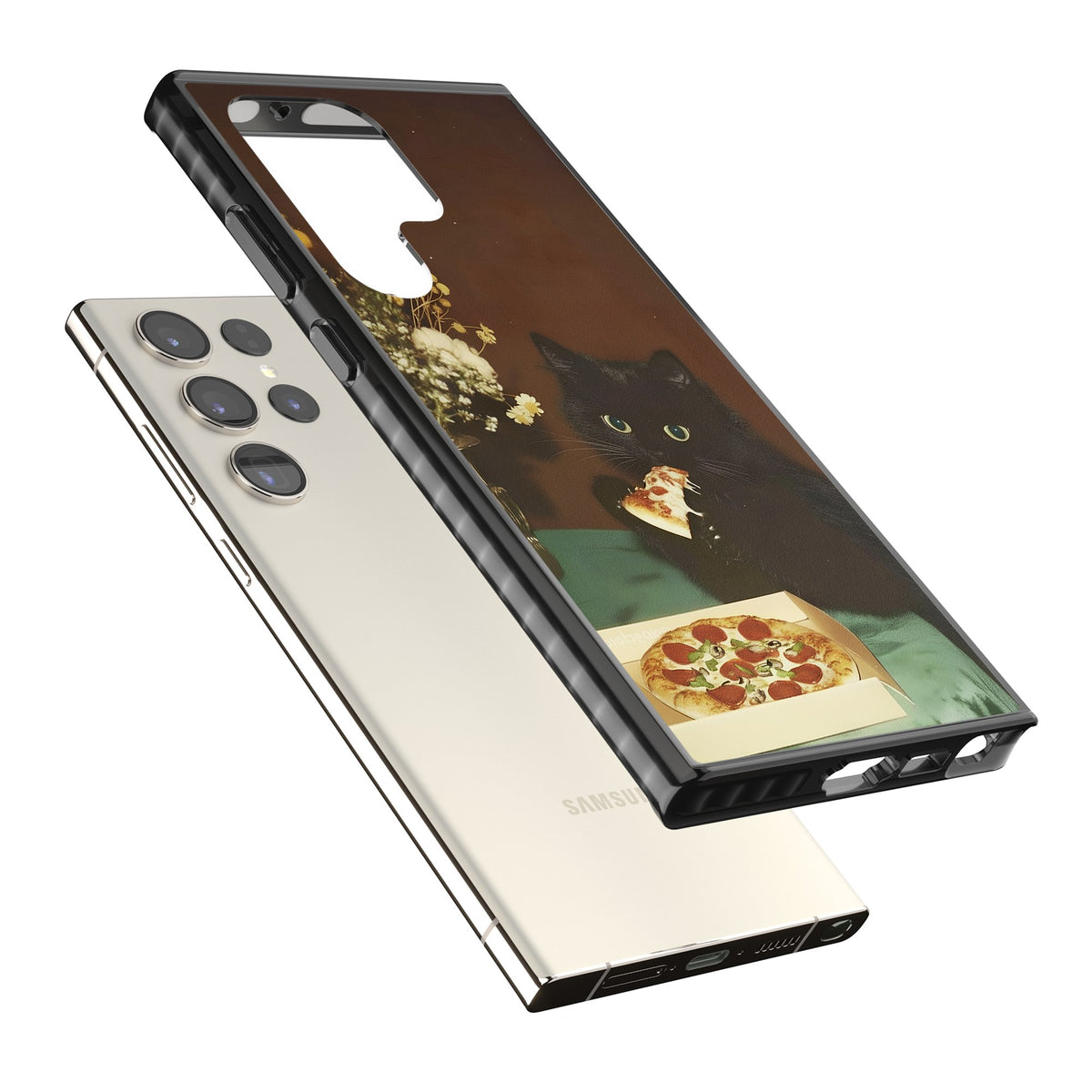 Late Night Snack Cat Samsung S22 Ultra / Samsung S23 Ultra / Samsung S24 Ultra Impact Black Phone Case angled