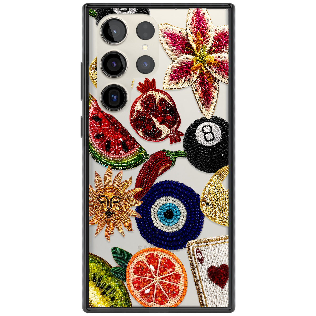 Beaded Charms Samsung S22 Ultra / Samsung S23 Ultra / Samsung S24 Ultra Impact Black Phone Case front