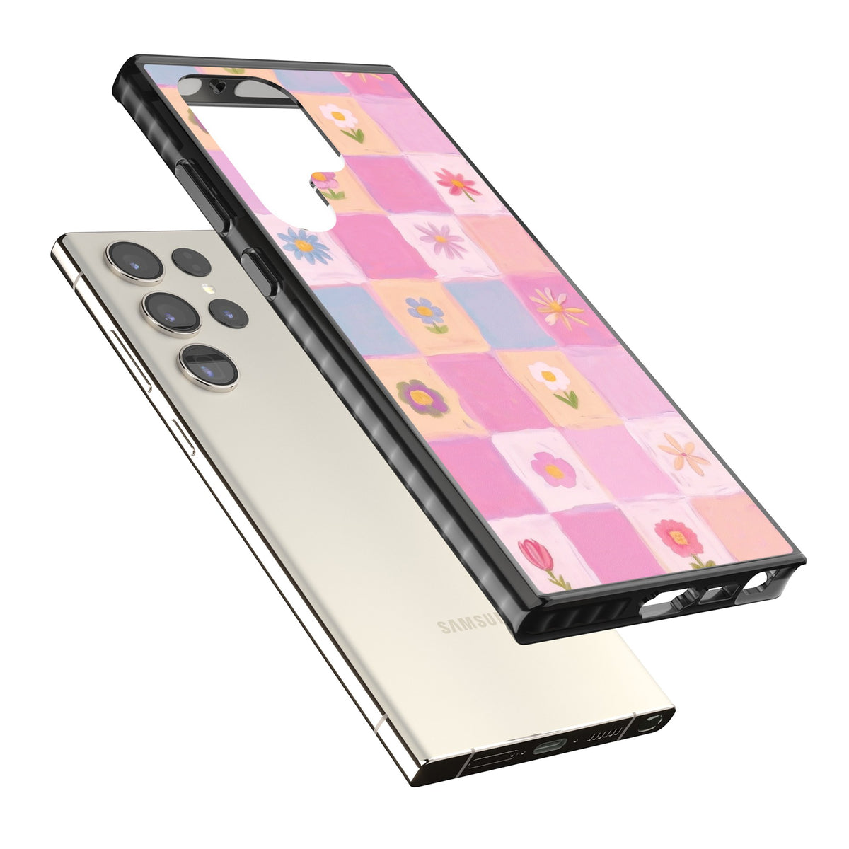 Pastel Flower Patchwork Samsung S22 Ultra / Samsung S23 Ultra / Samsung S24 Ultra Impact Black Phone Case angled