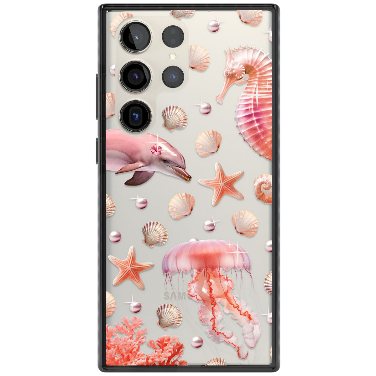 Pink Sealife Samsung S22 Ultra / Samsung S23 Ultra / Samsung S24 Ultra Impact Black Phone Case front