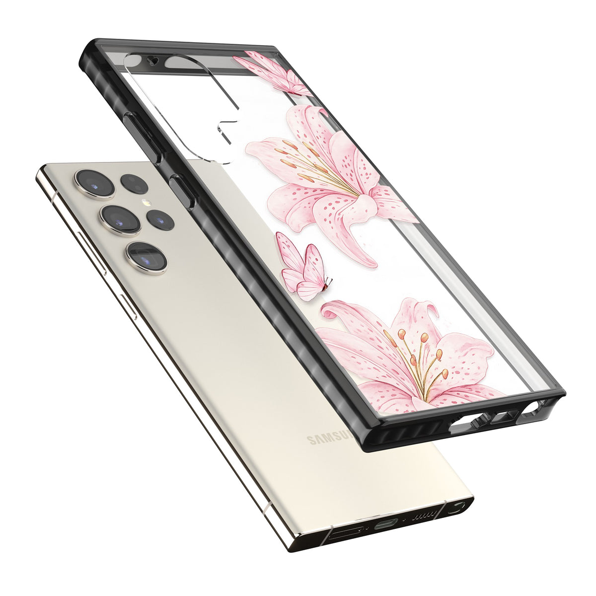 Lily Whisper Samsung S22 Ultra / Samsung S23 Ultra / Samsung S24 Ultra Impact Black Phone Case angled
