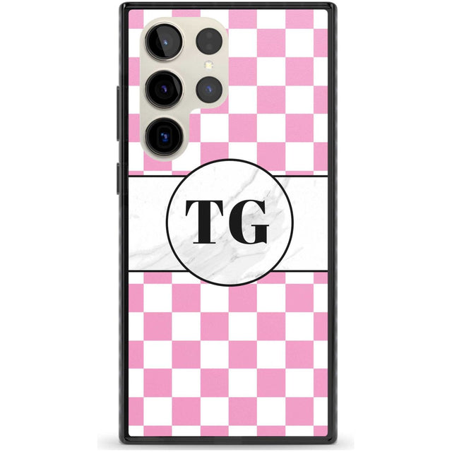 Personalised Monogrammed Pink Check Phone Case Samsung S22 Ultra / Black Impact Case,Samsung S23 Ultra / Black Impact Case Blanc Space