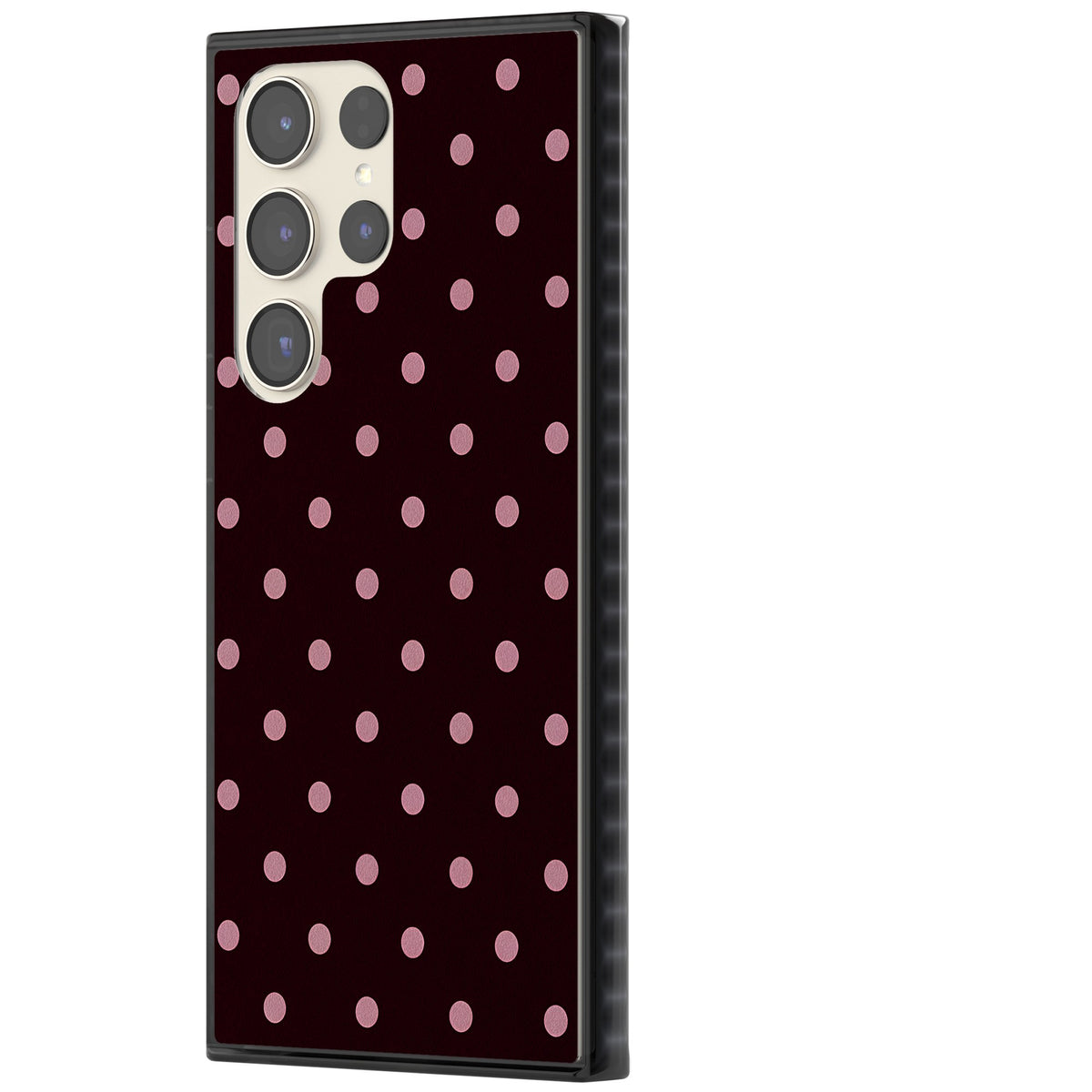 Merlot Dots polka dot iPhone case featuring dusty pink spots on a deep burgundy background in a retro grid Samsung S22 Ultra / Samsung S23 Ultra / Samsung S24 Ultra Impact Black Phone Case side