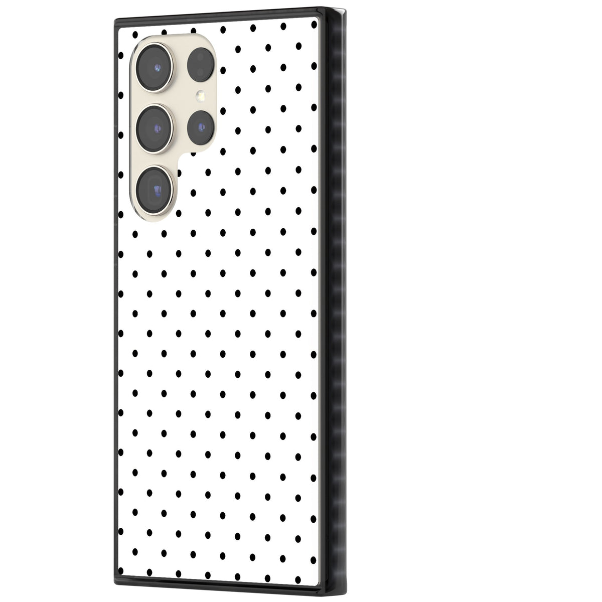 Dalmatian Dots minimal iPhone case featuring small black polka dots on a crisp white background with bold black edges Samsung S22 Ultra / Samsung S23 Ultra / Samsung S24 Ultra Impact Black Phone Case side