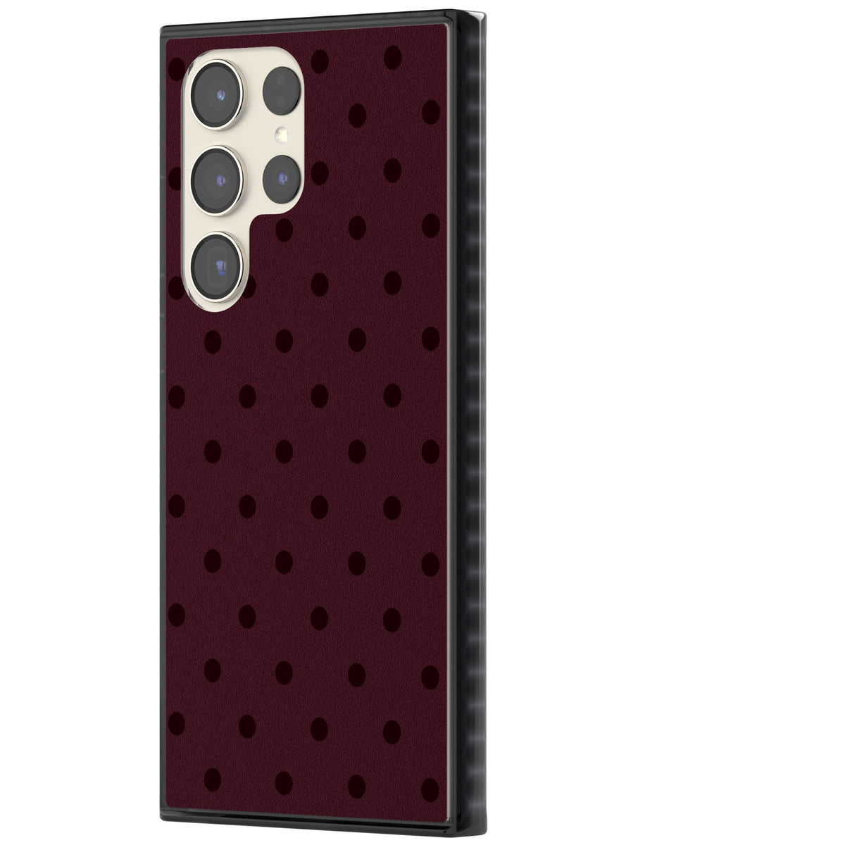 Burgundy Polka Dot minimalist iPhone case featuring black polka dots on a deep burgundy wine red background Samsung S22 Ultra / Samsung S23 Ultra / Samsung S24 Ultra Impact Black Phone Case side