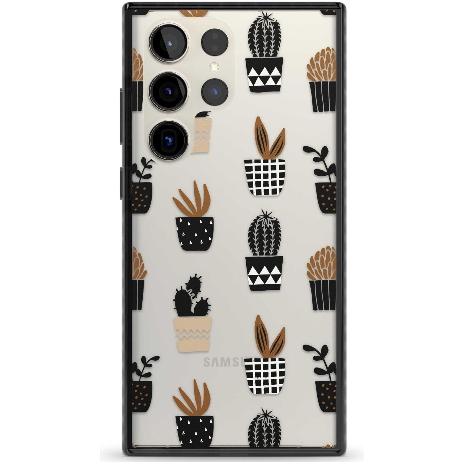 Large Mixed Plants Pattern - Clear Phone Case Samsung S22 Ultra / Black Impact Case,Samsung S23 Ultra / Black Impact Case Blanc Space