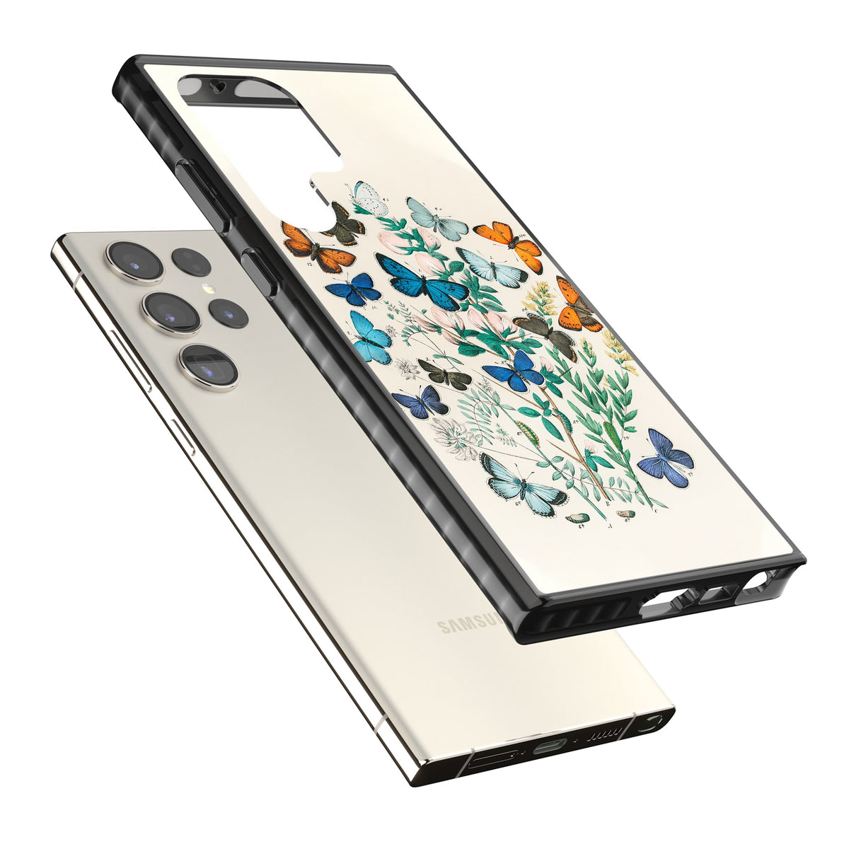 European Butterflies Samsung S22 Ultra / Samsung S23 Ultra / Samsung S24 Ultra Impact Black Phone Case angled