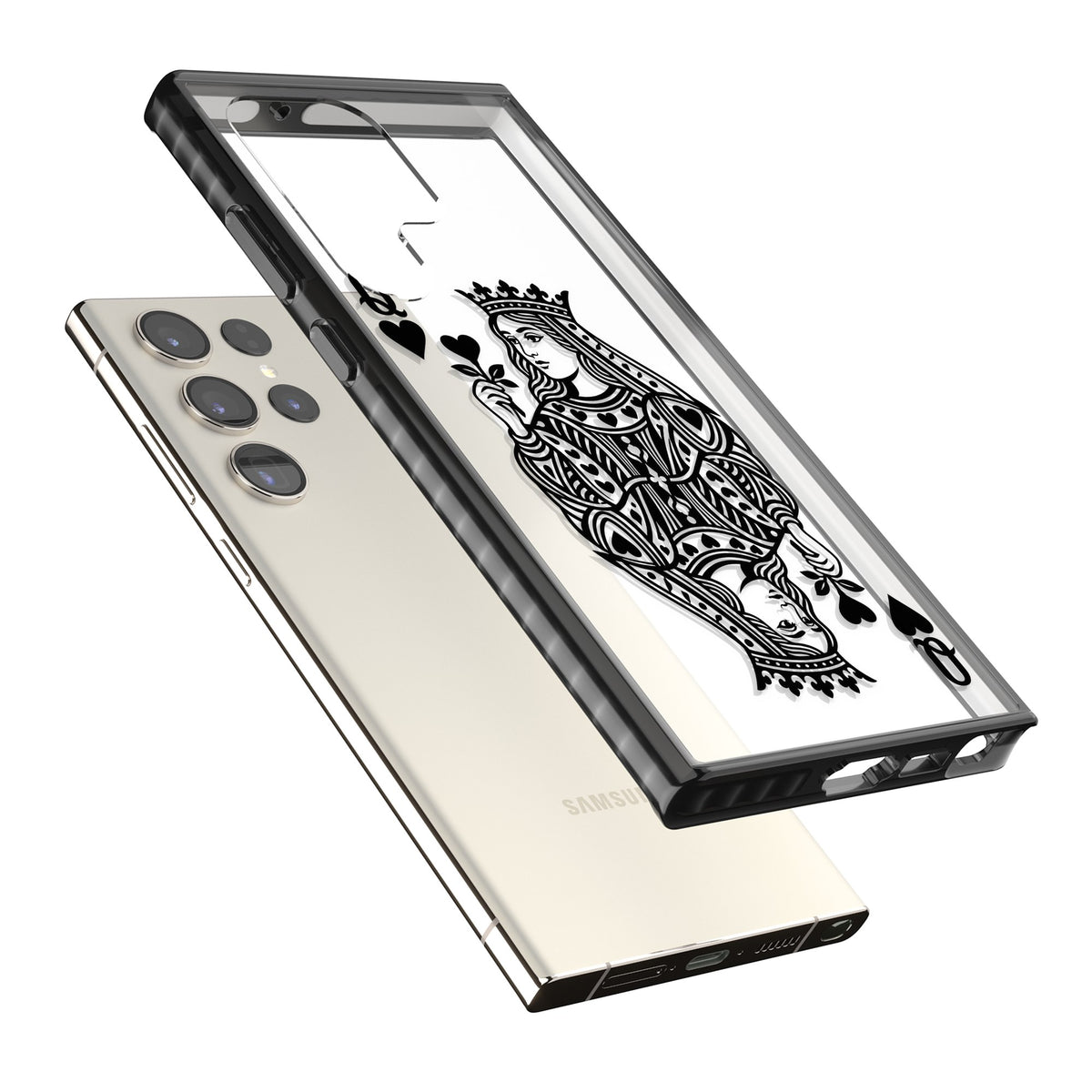 Queen Of Hearts (Black) Samsung S22 Ultra / Samsung S23 Ultra / Samsung S24 Ultra Impact Black Phone Case angled