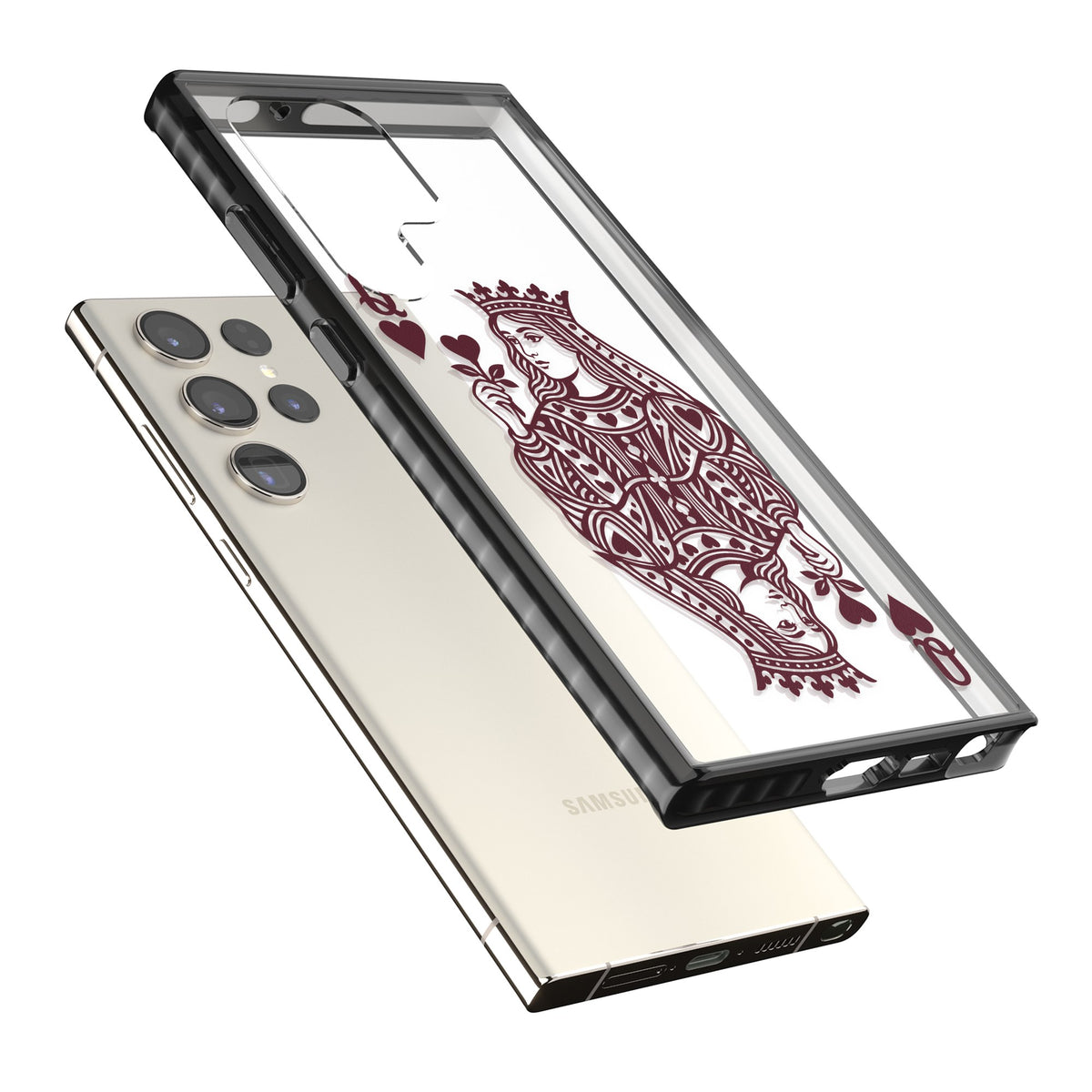 Queen Of Hearts (Burgundy) Samsung S22 Ultra / Samsung S23 Ultra / Samsung S24 Ultra Impact Black Phone Case angled