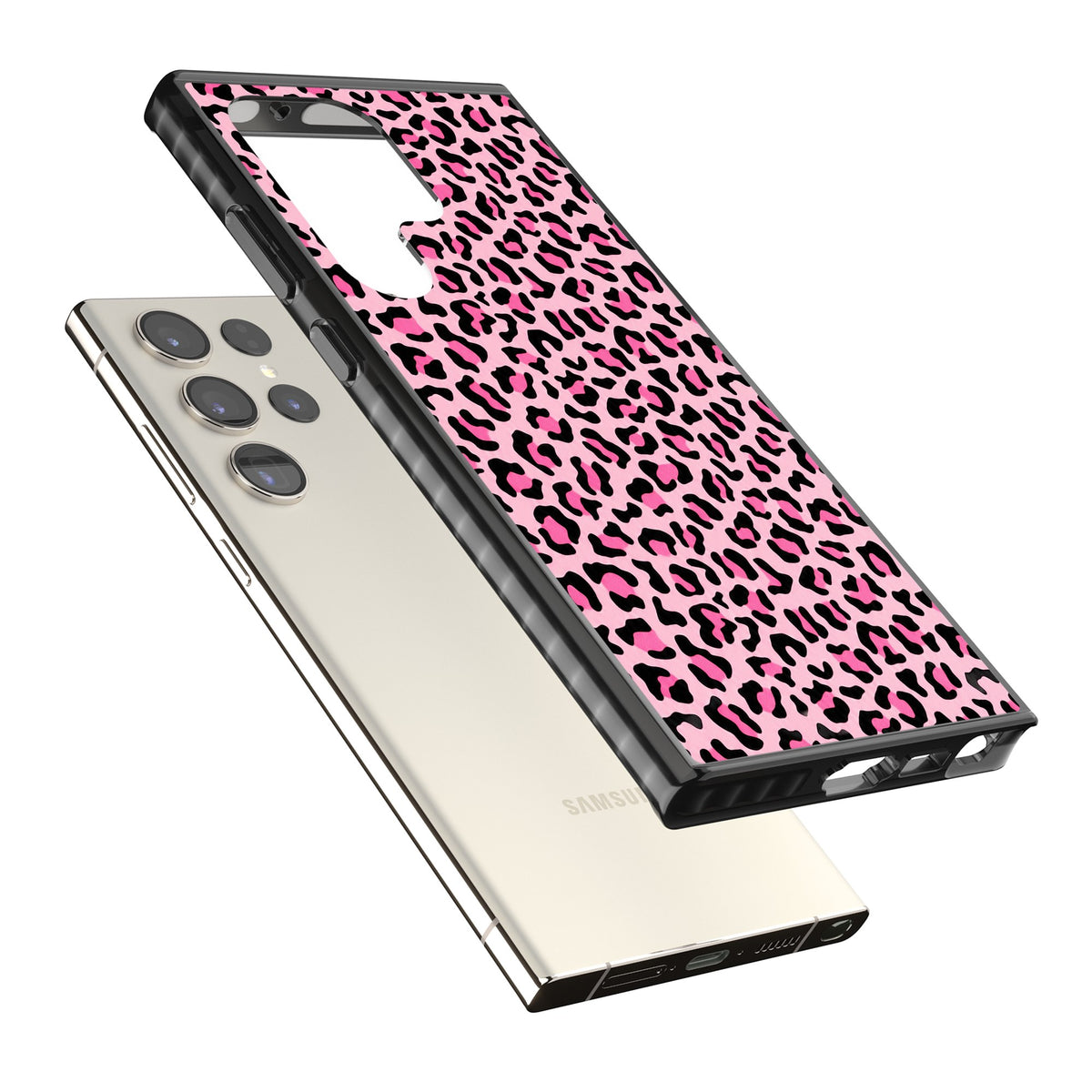 Pink Leopard Samsung S22 Ultra / Samsung S23 Ultra / Samsung S24 Ultra Impact Black Phone Case angled
