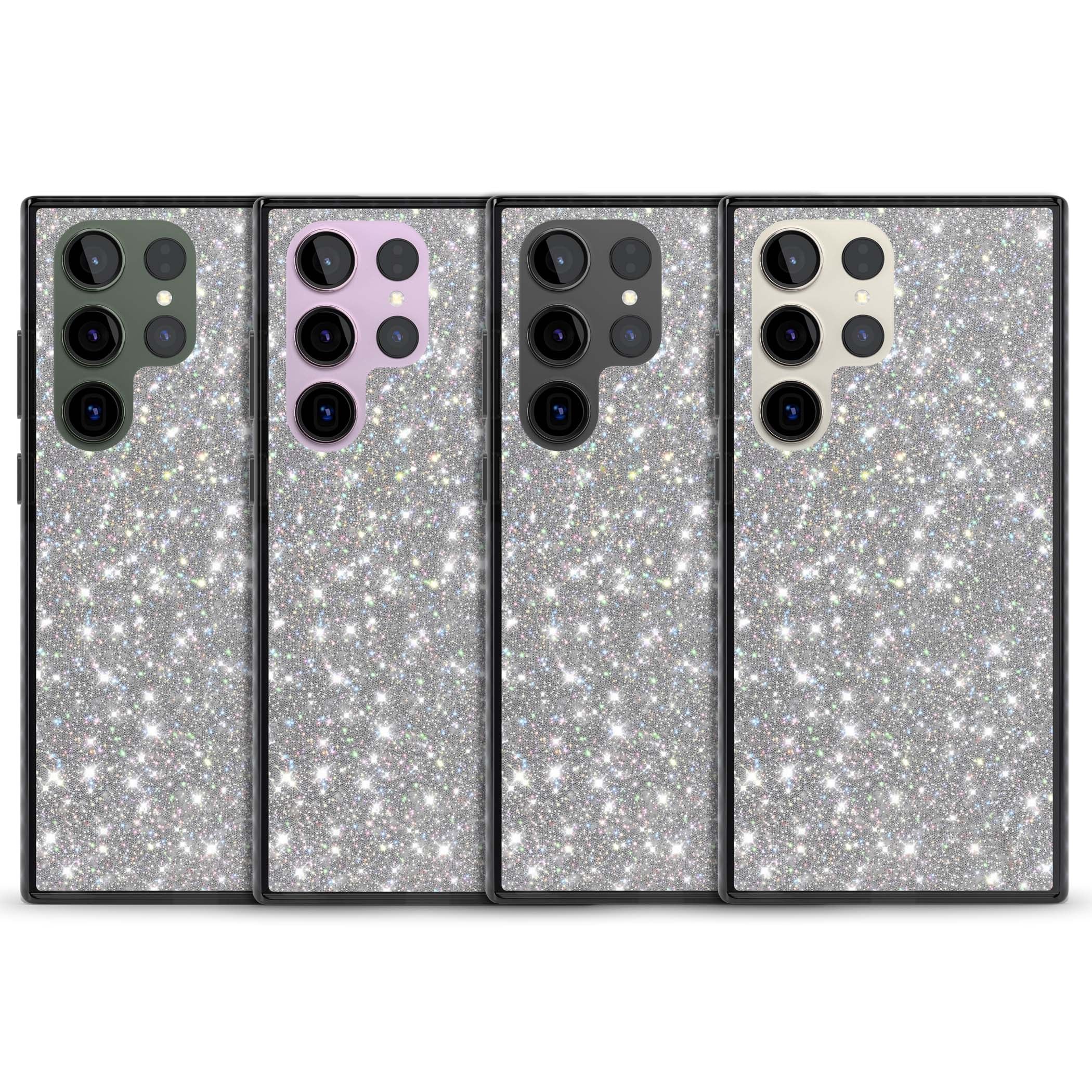 Diamond glam iPhone case featuring silver glitter sparkle and shimmering diamond dust effect | Black Impact case for Samsung Galaxy S24 Ultra, Samsung Galaxy S23 Ultra, Samsung Galaxy S22 Ultra