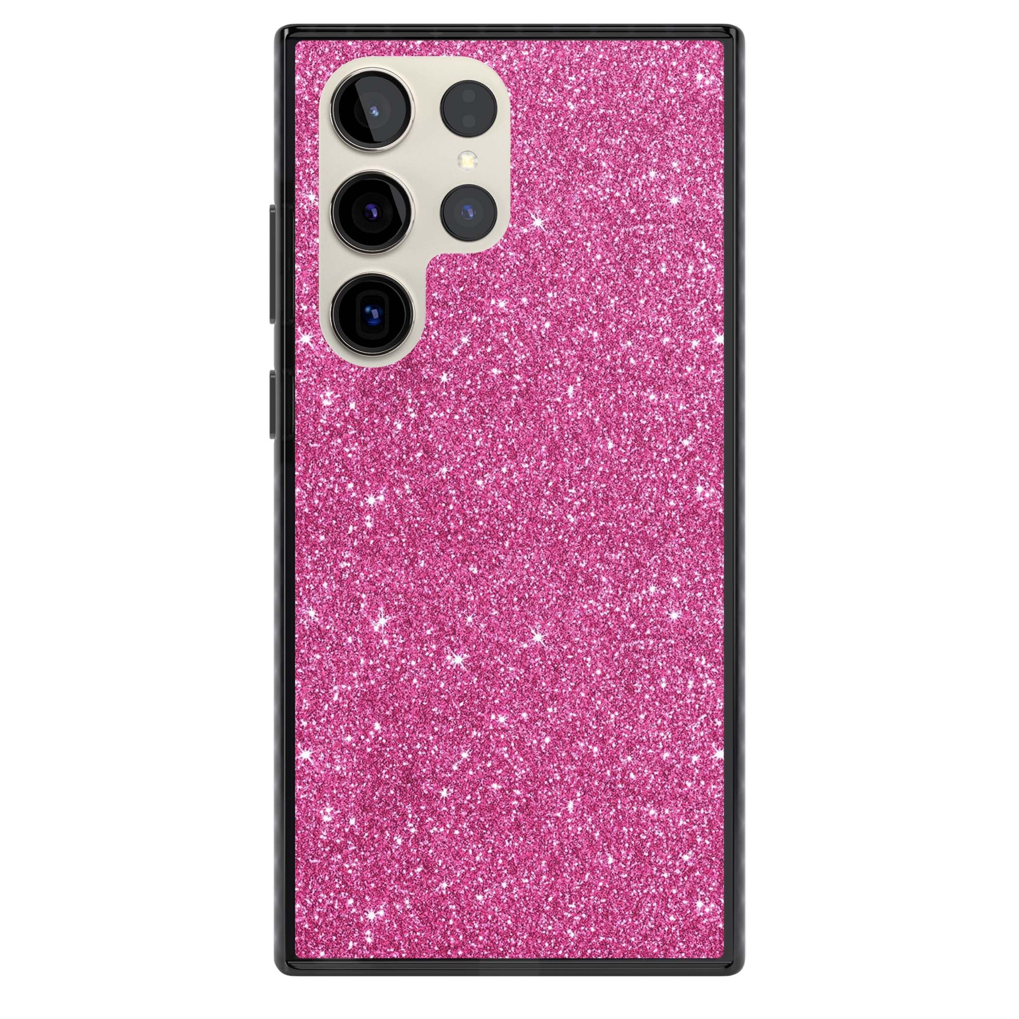 Pink Glitter Y2K iPhone case featuring hot pink glitter wallpaper with sparkle shimmer effect | Black Impact case for Samsung Galaxy S24 Ultra, Samsung Galaxy S23 Ultra, Samsung Galaxy S22 Ultra