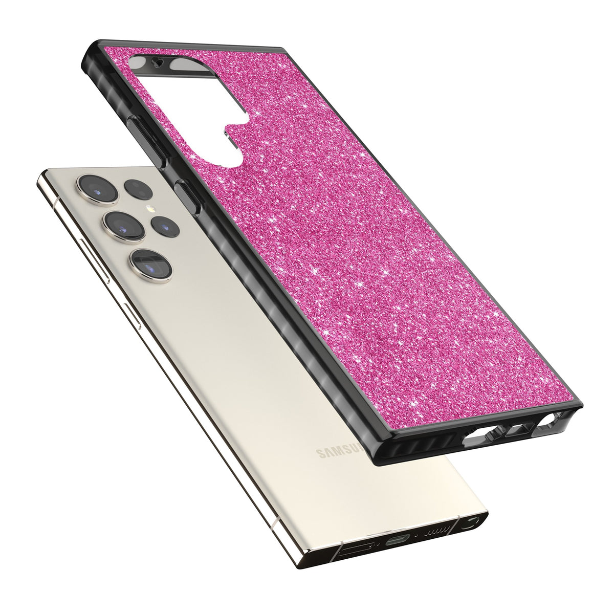 Pink Glitter Samsung S22 Ultra / Samsung S23 Ultra / Samsung S24 Ultra Impact Black Phone Case angled