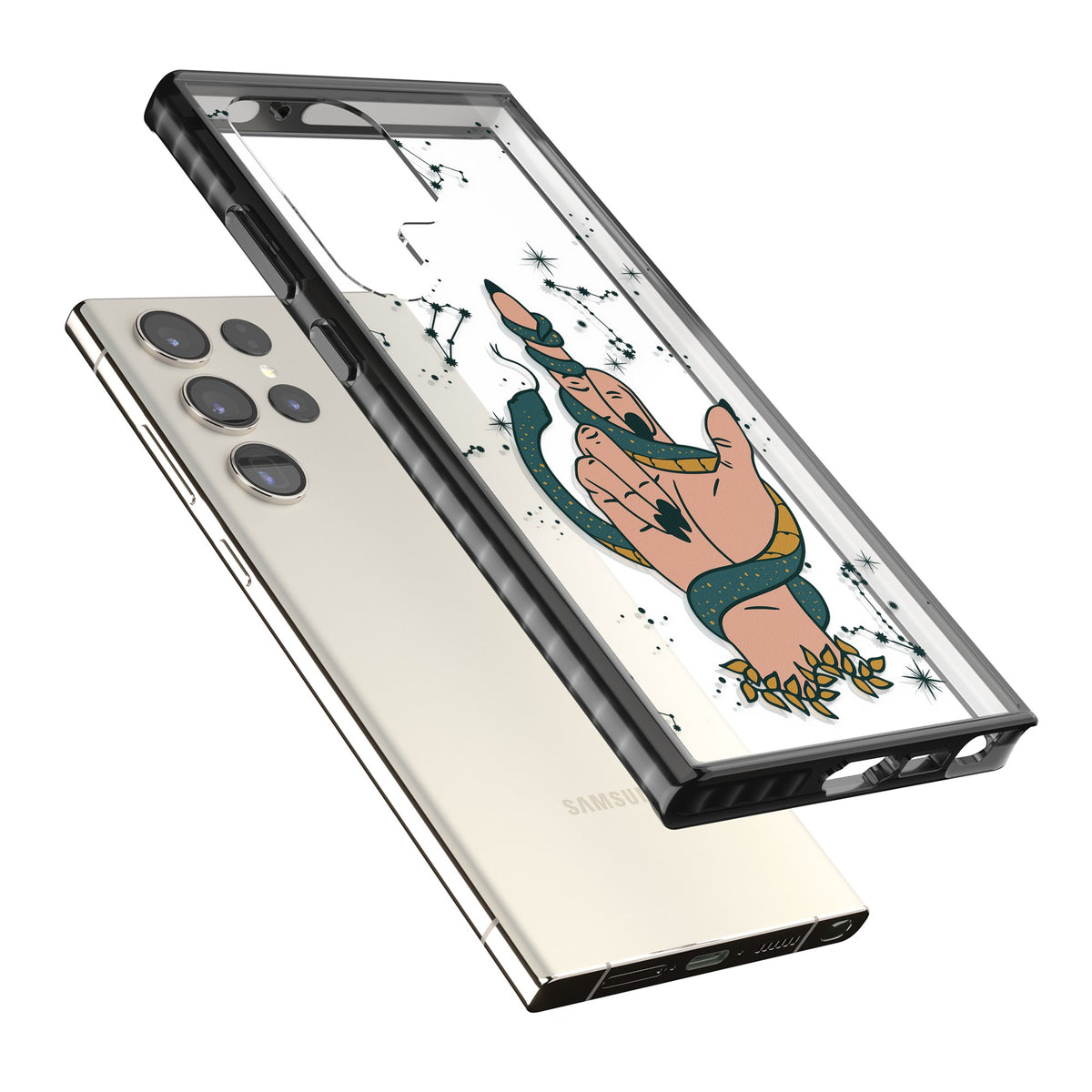 Snakes, Stars And Cynicism Samsung S22 Ultra / Samsung S23 Ultra / Samsung S24 Ultra Impact Black Phone Case angled
