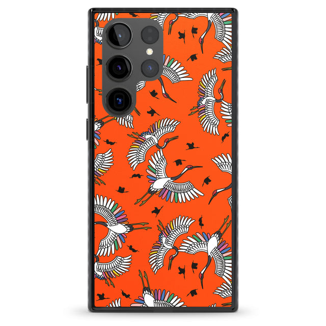 Colourful Crane Pattern (Orange) Impact Phone Case for Samsung Galaxy S24 Ultra , Samsung Galaxy S23 Ultra, Samsung Galaxy S22 Ultra