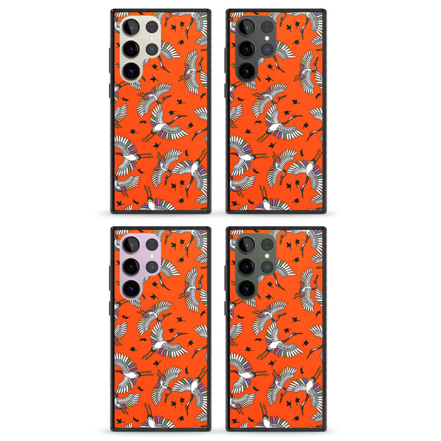 Colourful Crane Pattern (Orange) Impact Phone Case for Samsung Galaxy S24 Ultra , Samsung Galaxy S23 Ultra, Samsung Galaxy S22 Ultra