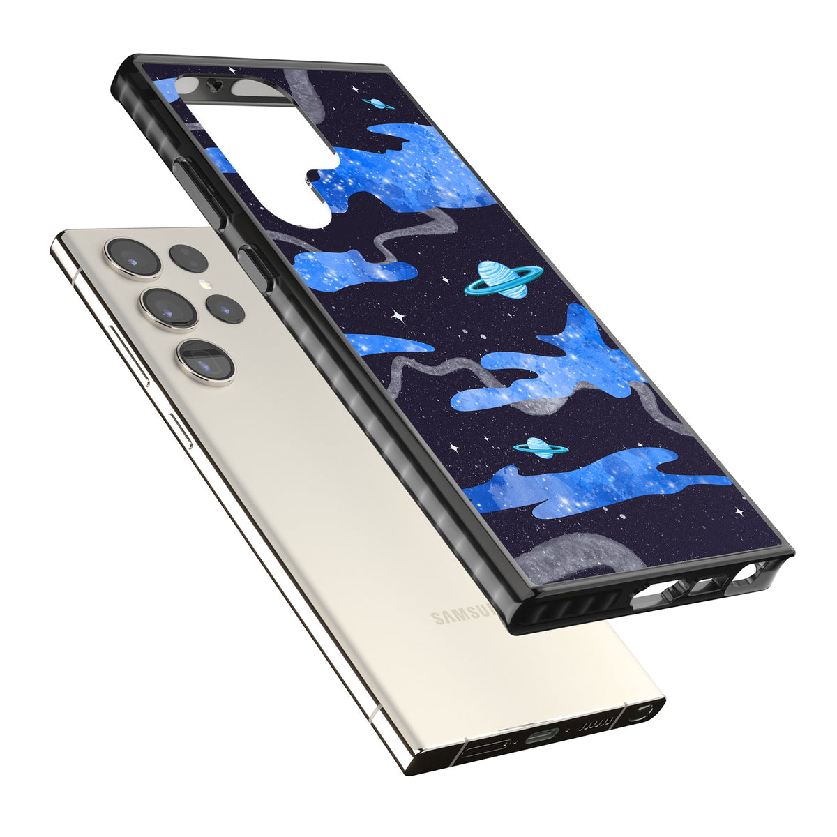 Blue Galaxy Samsung S22 Ultra / Samsung S23 Ultra / Samsung S24 Ultra Impact Black Phone Case angled