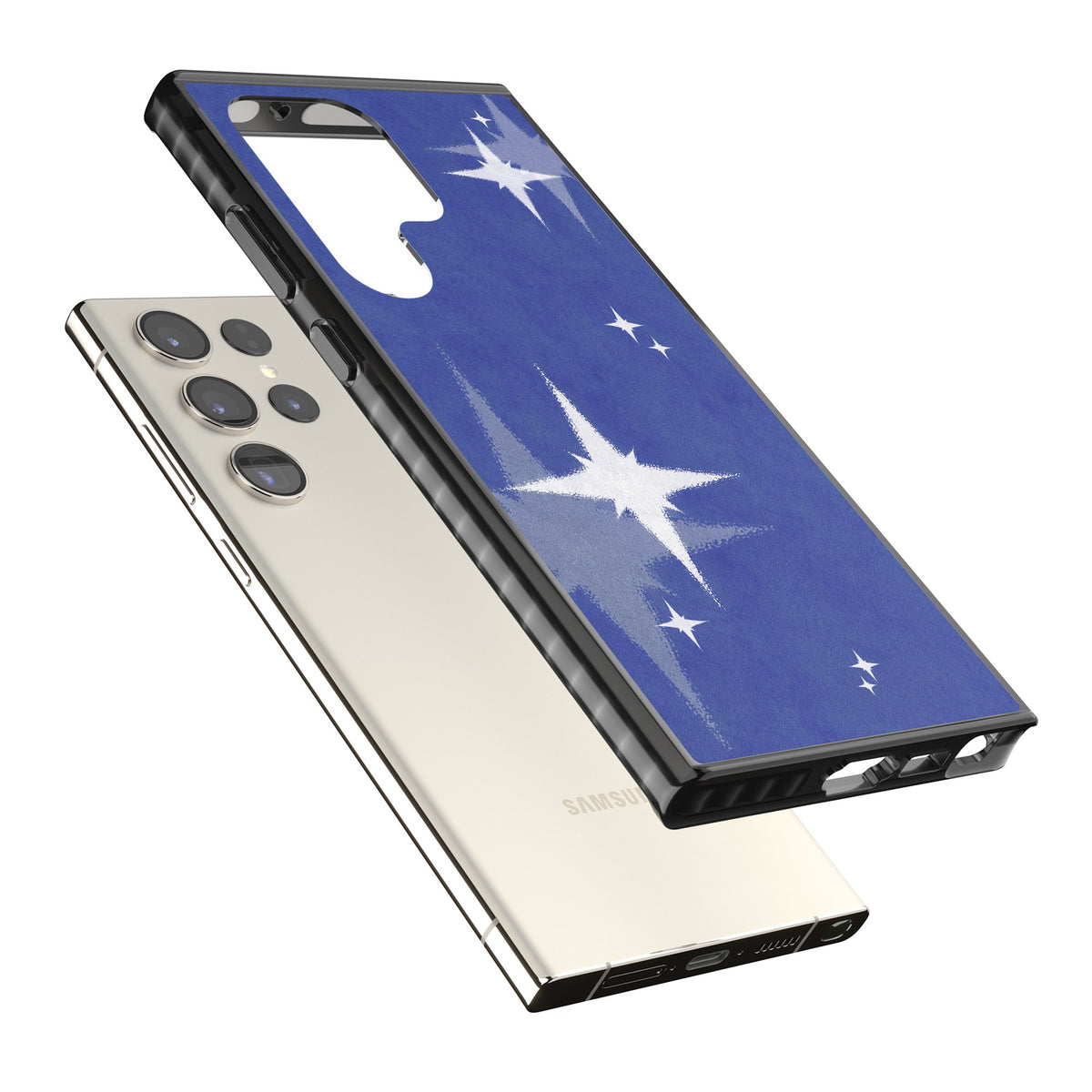 Blue Sparkle Samsung S22 Ultra / Samsung S23 Ultra / Samsung S24 Ultra Impact Black Phone Case angled