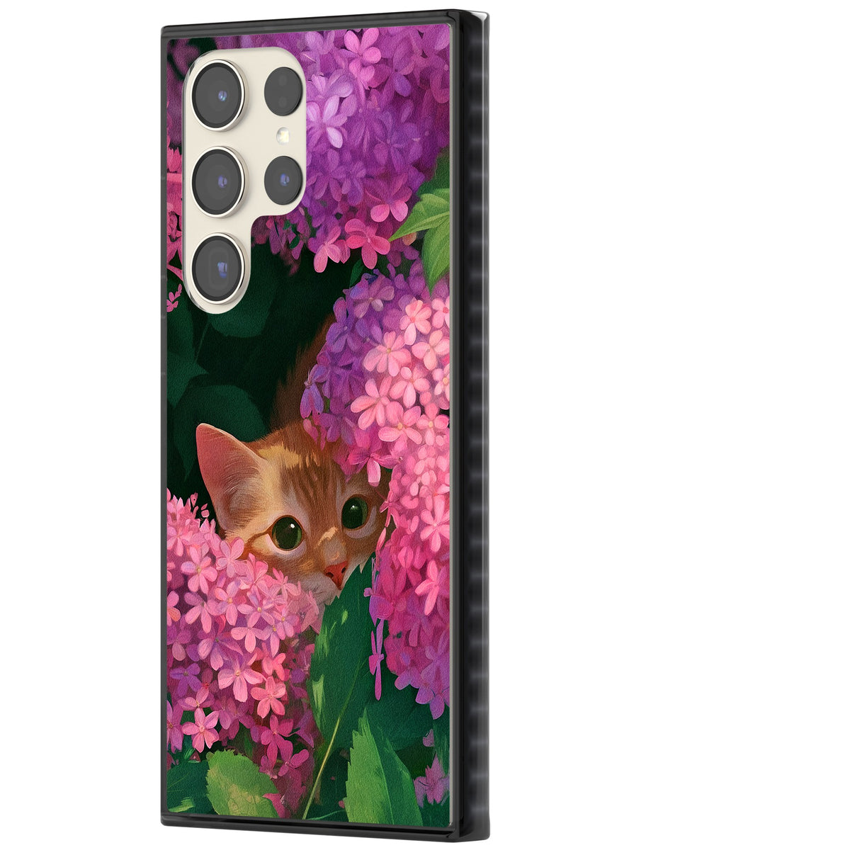 Cat In Pink Flowers Samsung S22 Ultra / Samsung S23 Ultra / Samsung S24 Ultra Impact Black Phone Case side
