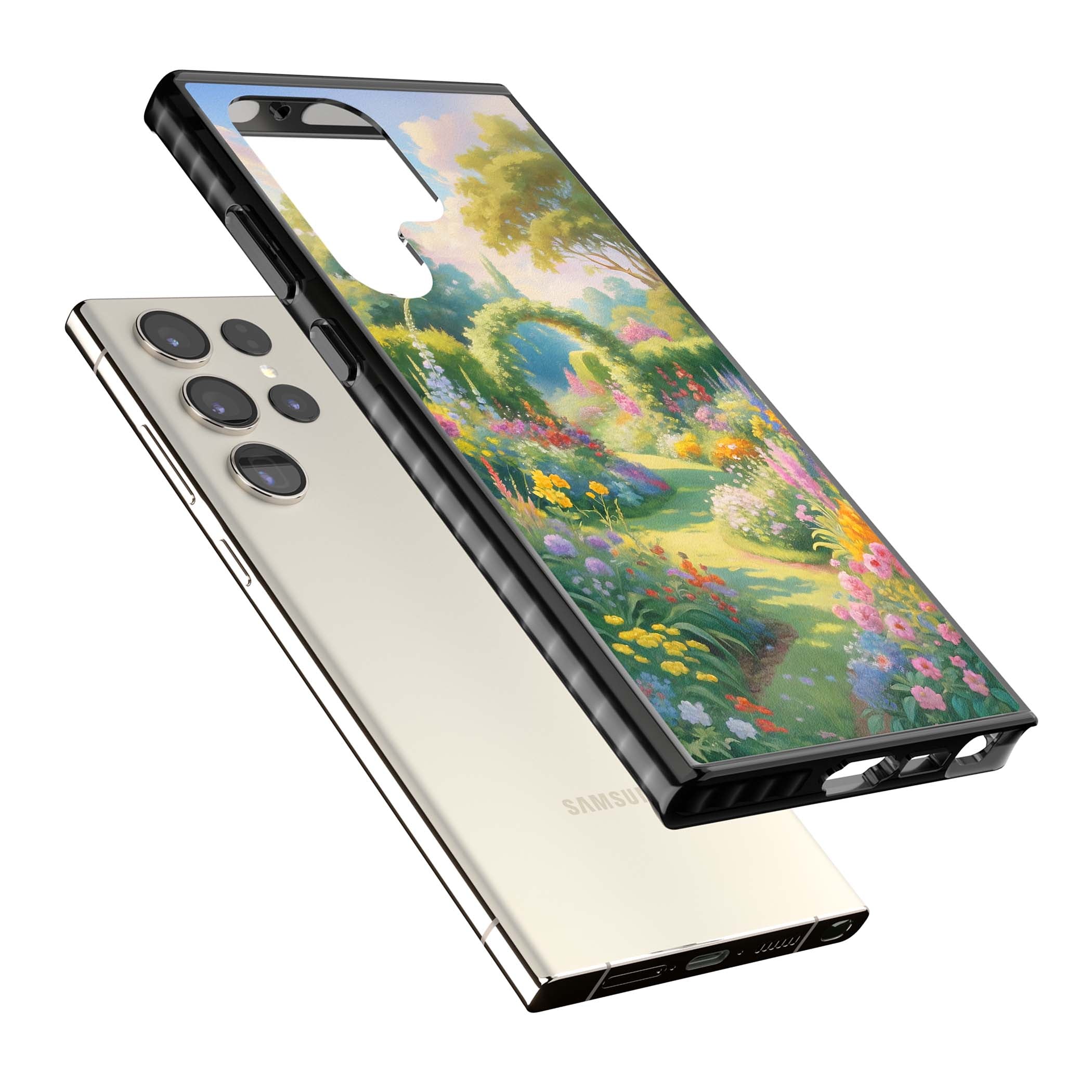 The Painter's Garden floral iPhone case | Black Impact case for Samsung Galaxy S24 Ultra, Samsung Galaxy S23 Ultra, Samsung Galaxy S22 Ultra
