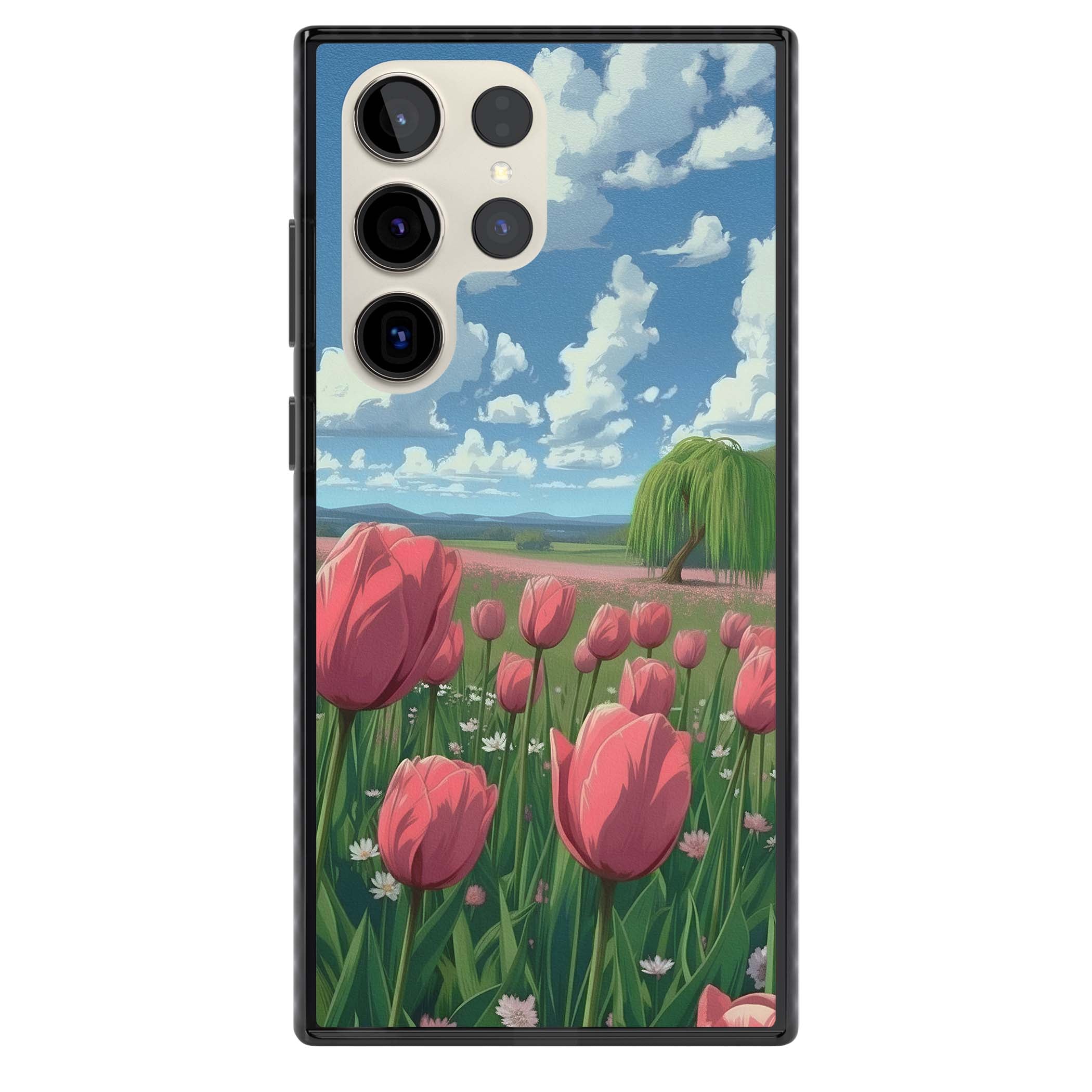 Willow By The Pink Tulips floral iPhone case | Black Impact case for Samsung Galaxy S24 Ultra, Samsung Galaxy S23 Ultra, Samsung Galaxy S22 Ultra