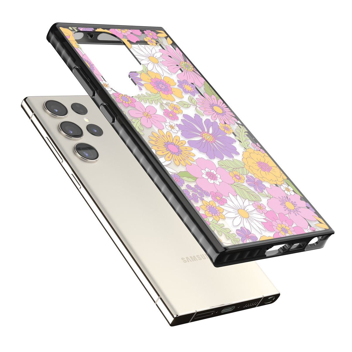 Soft Flowers Samsung S22 Ultra / Samsung S23 Ultra / Samsung S24 Ultra Impact Black Phone Case angled