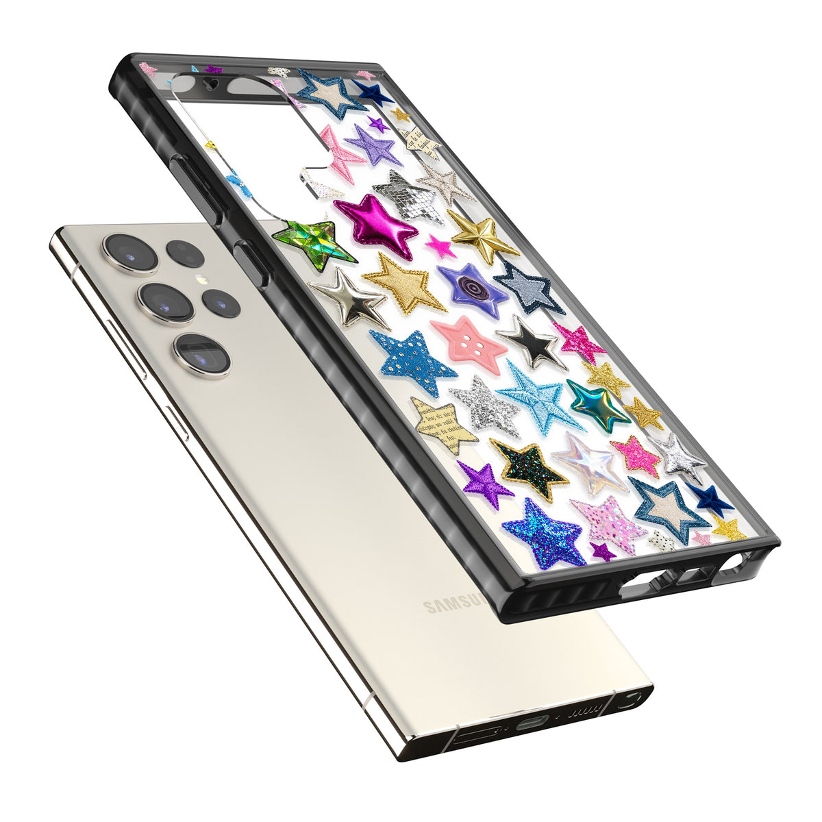 Crafty Star Mix Samsung S22 Ultra / Samsung S23 Ultra / Samsung S24 Ultra Impact Black Phone Case angled