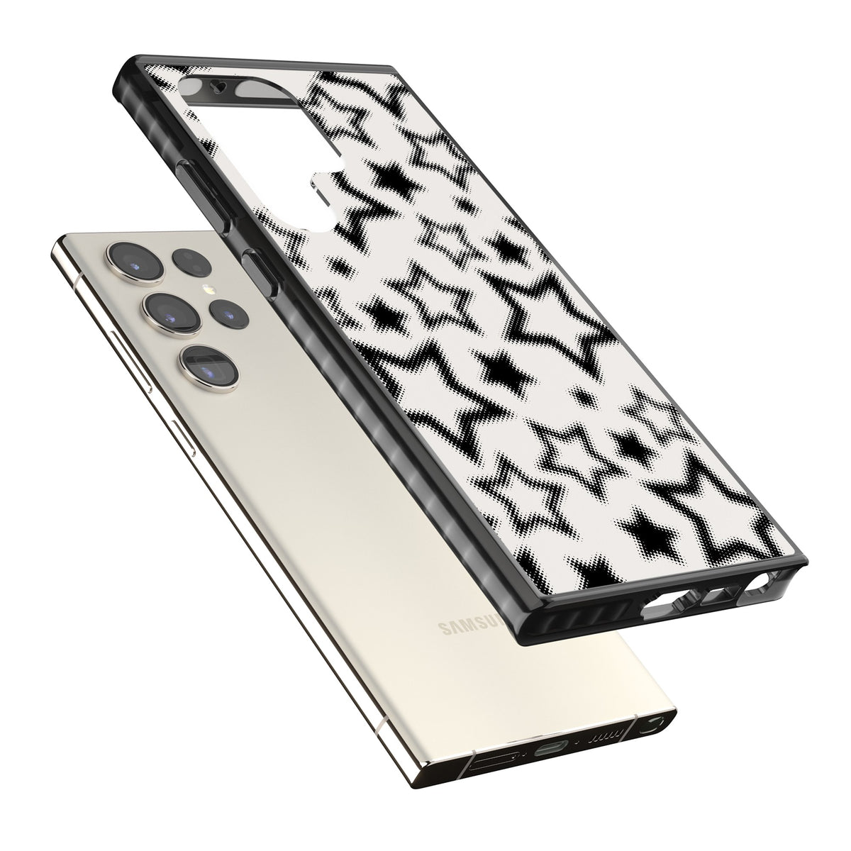 Black Halftone Stars Samsung S22 Ultra / Samsung S23 Ultra / Samsung S24 Ultra Impact Black Phone Case angled