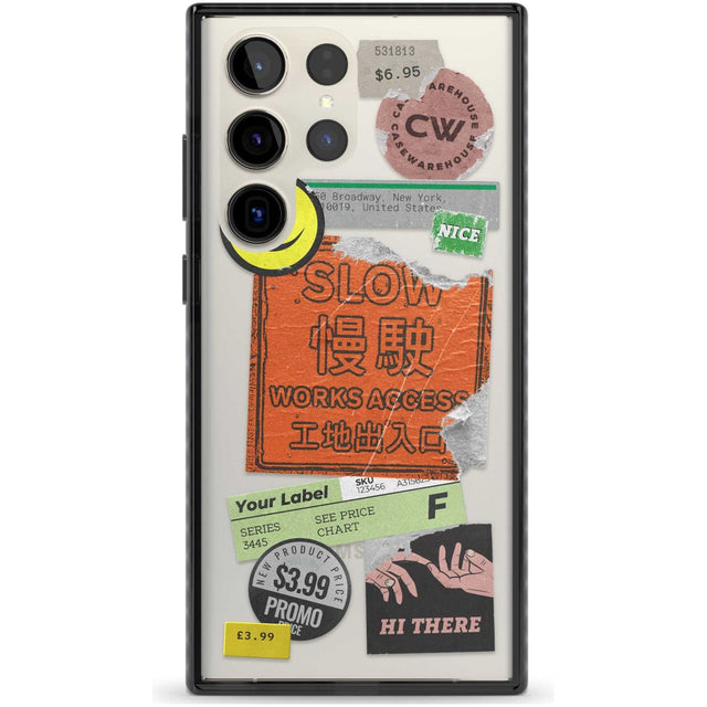 Kanji Signs Sticker Mix Phone Case Samsung S22 Ultra / Black Impact Case,Samsung S23 Ultra / Black Impact Case Blanc Space