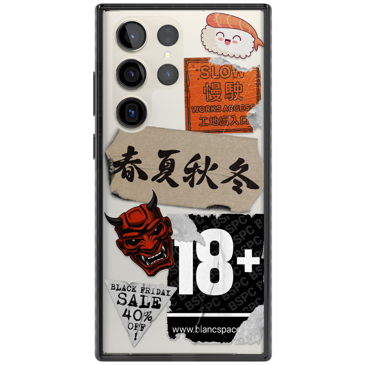 Asian Sticker Mix Samsung S22 Ultra / Samsung S23 Ultra / Samsung S24 Ultra Impact Black Phone Case front