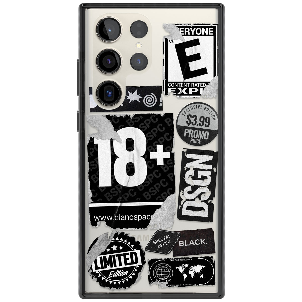 Black Sticker Mix Samsung S22 Ultra / Samsung S23 Ultra / Samsung S24 Ultra Impact Black Phone Case front