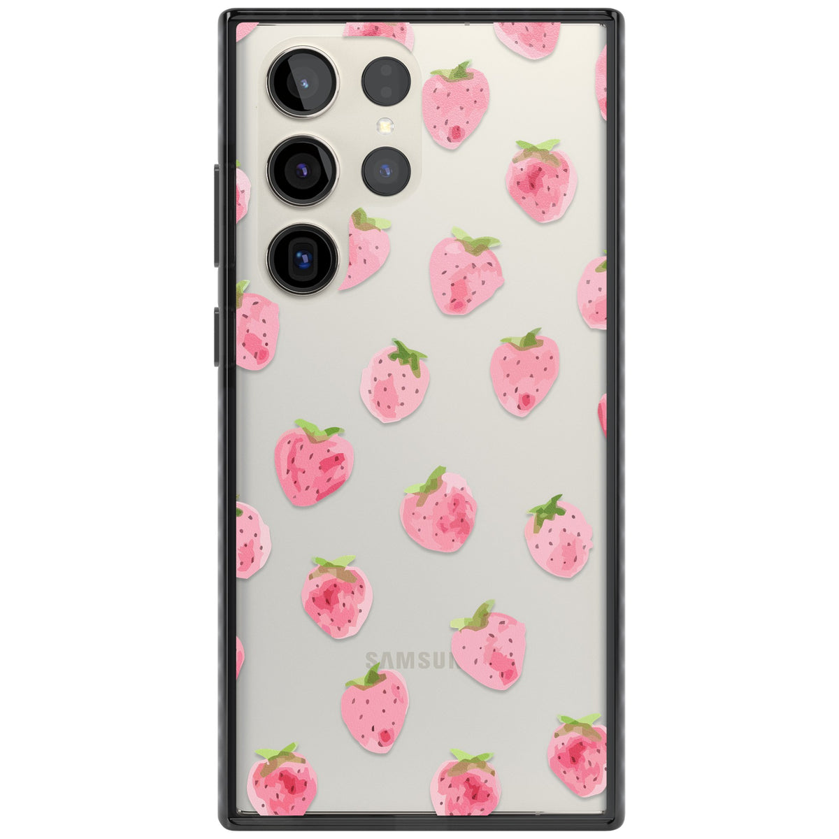 Pink Strawberry Samsung S22 Ultra / Samsung S23 Ultra / Samsung S24 Ultra Impact Black Phone Case front