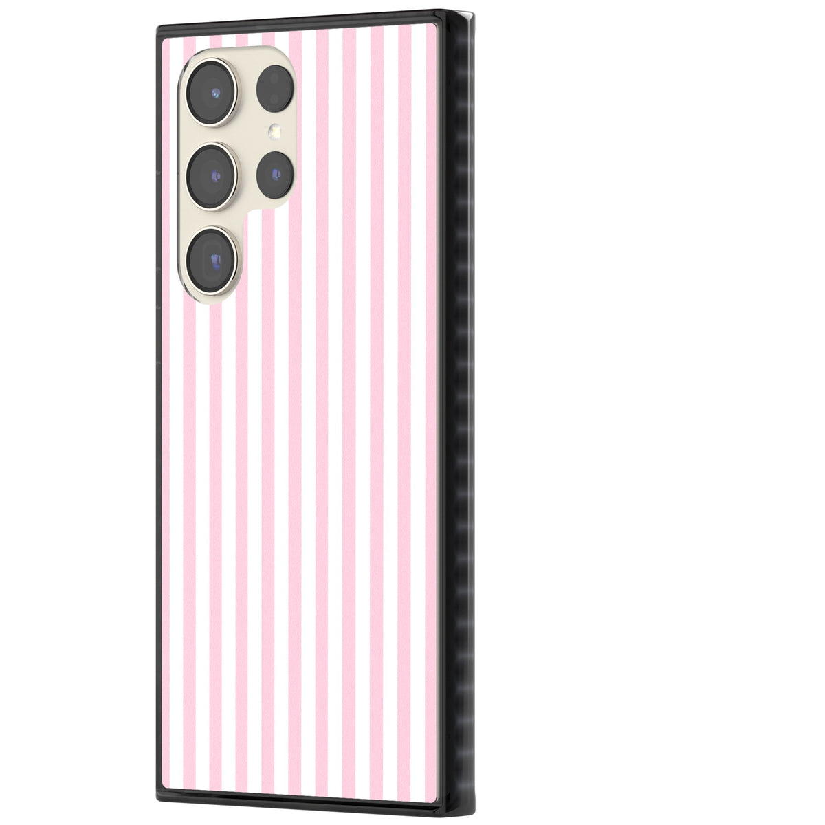 Pink Stripe preppy iPhone case featuring soft pastel pink and white vertical candy stripes Samsung S22 Ultra / Samsung S23 Ultra / Samsung S24 Ultra Impact Black Phone Case side