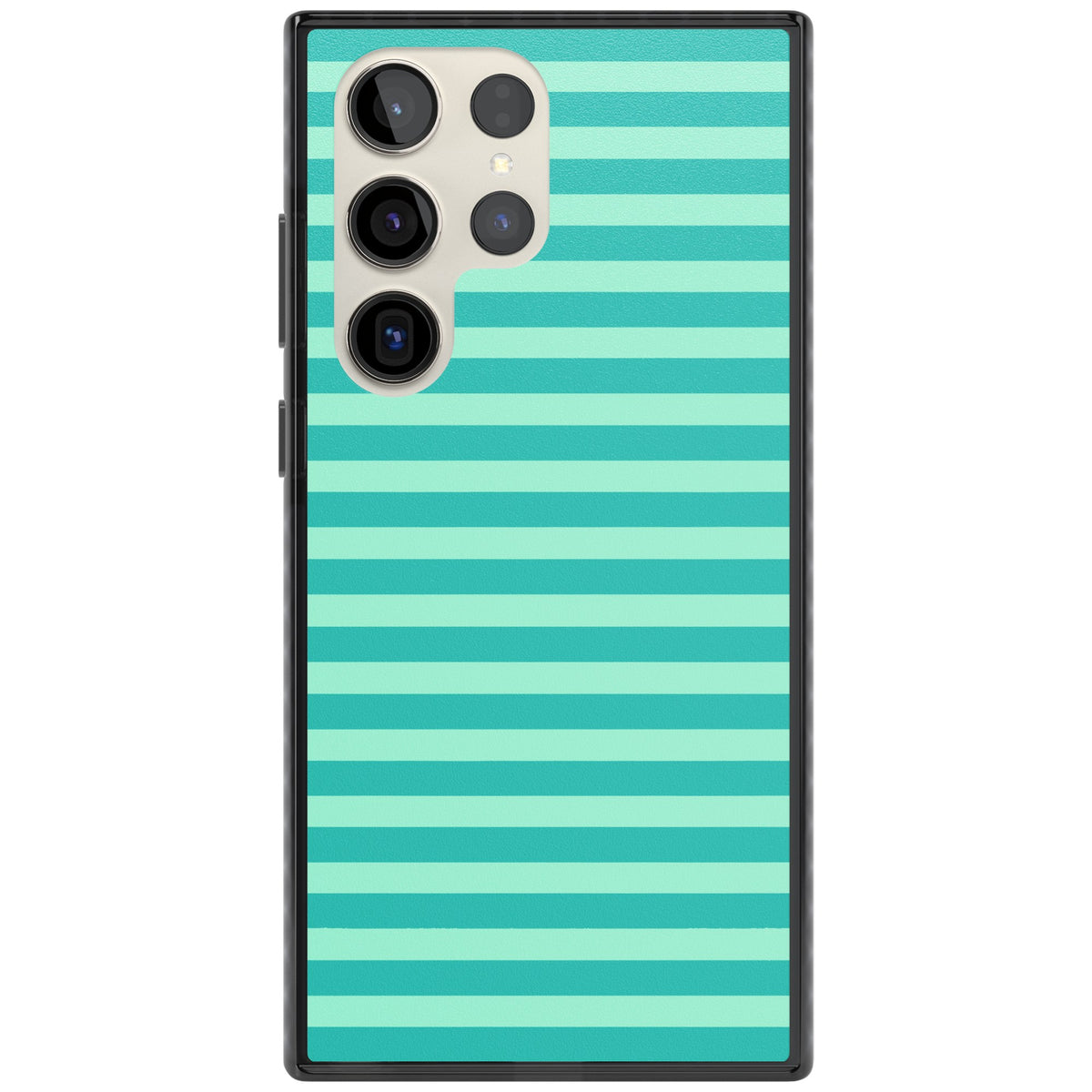 Turquoise Stripe preppy iPhone case featuring horizontal teal and mint green stripes on a black protective frame Samsung S22 Ultra / Samsung S23 Ultra / Samsung S24 Ultra Impact Black Phone Case front