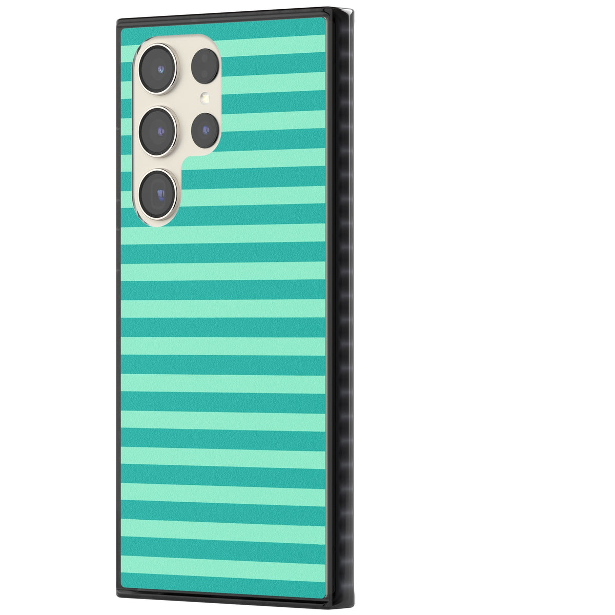 Turquoise Stripe preppy iPhone case featuring horizontal teal and mint green stripes on a black protective frame Samsung S22 Ultra / Samsung S23 Ultra / Samsung S24 Ultra Impact Black Phone Case side