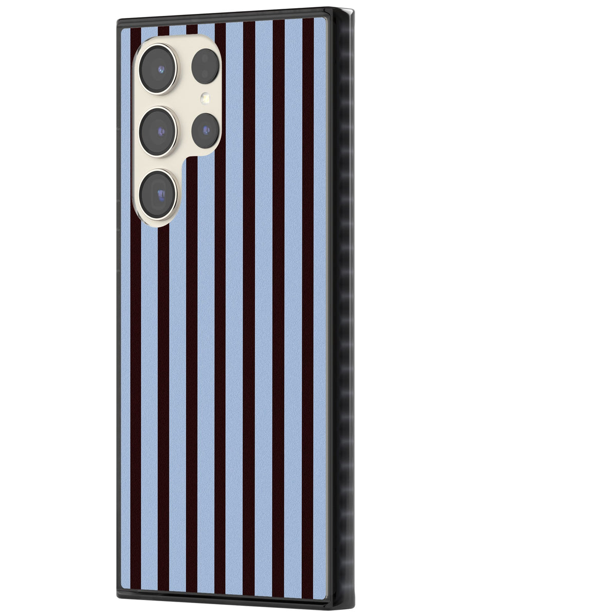 Blackcurrant Stripe preppy iPhone case featuring vertical burgundy and light blue stripes in a classic pinstripe layout Samsung S22 Ultra / Samsung S23 Ultra / Samsung S24 Ultra Impact Black Phone Case side