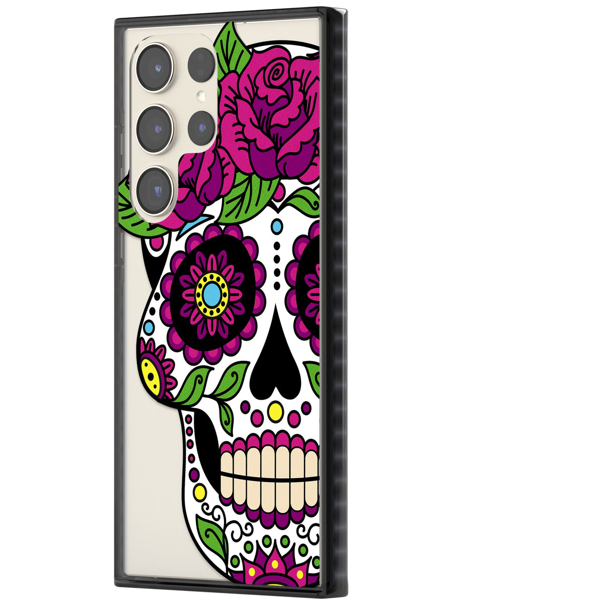 Purple Floral Sugar Skull Samsung S22 Ultra / Samsung S23 Ultra / Samsung S24 Ultra Impact Black Phone Case side